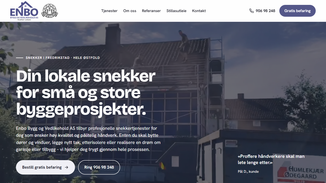 Enbo Bygg og Vedlikehold – nettside bygget av Jørgen Norsted